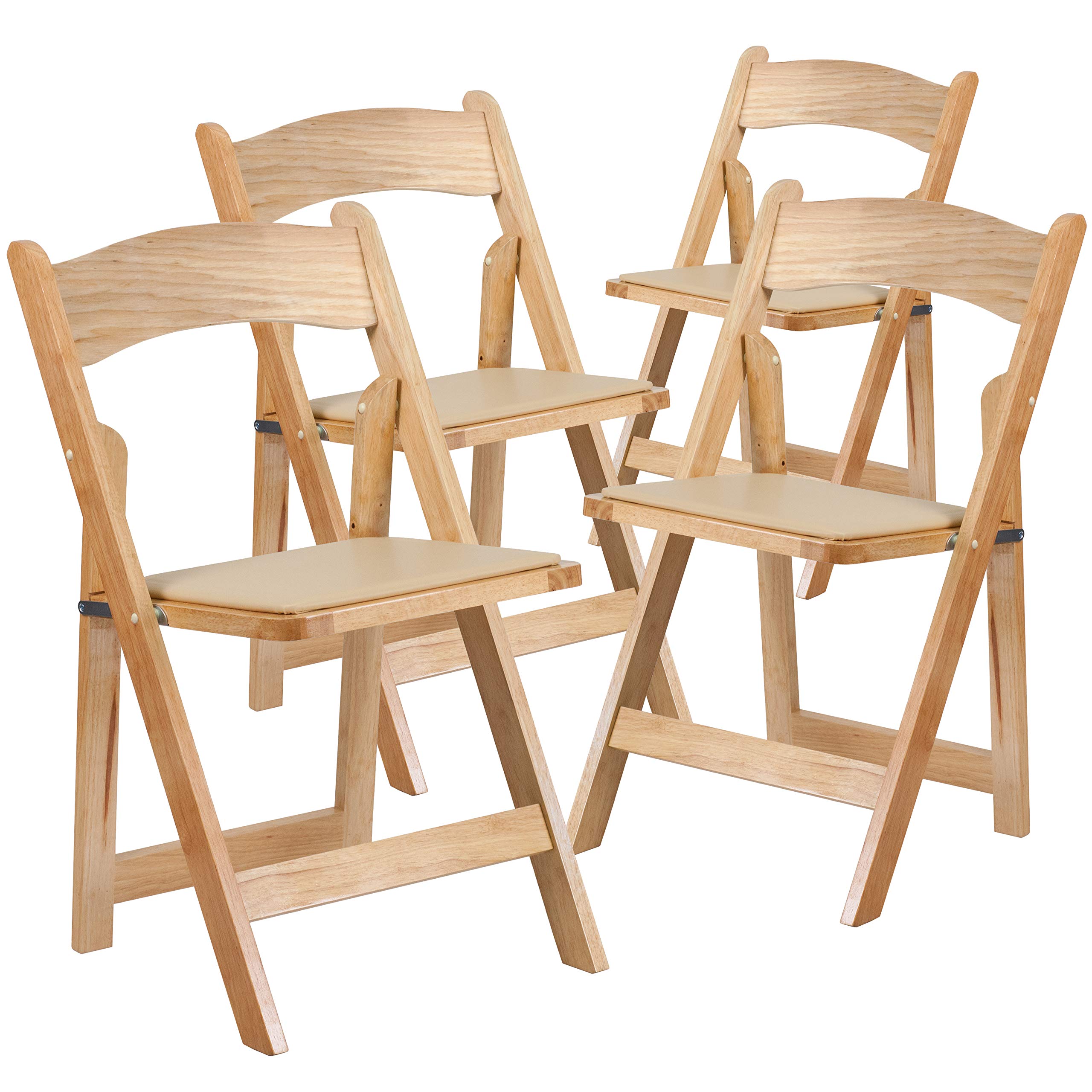 Flash Furniture Hercules Series Beechwood Folding Event Chairs With Padded Seats, Modern Wooden Folding Banquet Chairs, Set Of 4, Natural